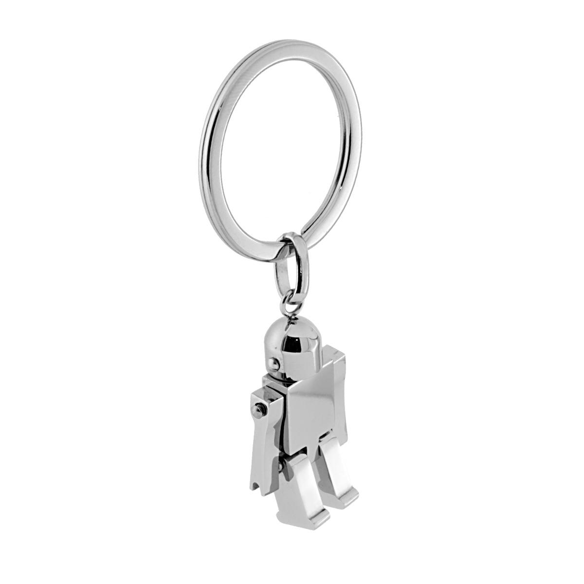 Portachiavi Uomo Donna ad Anello con Omino Robot pendente in ACCIAIO