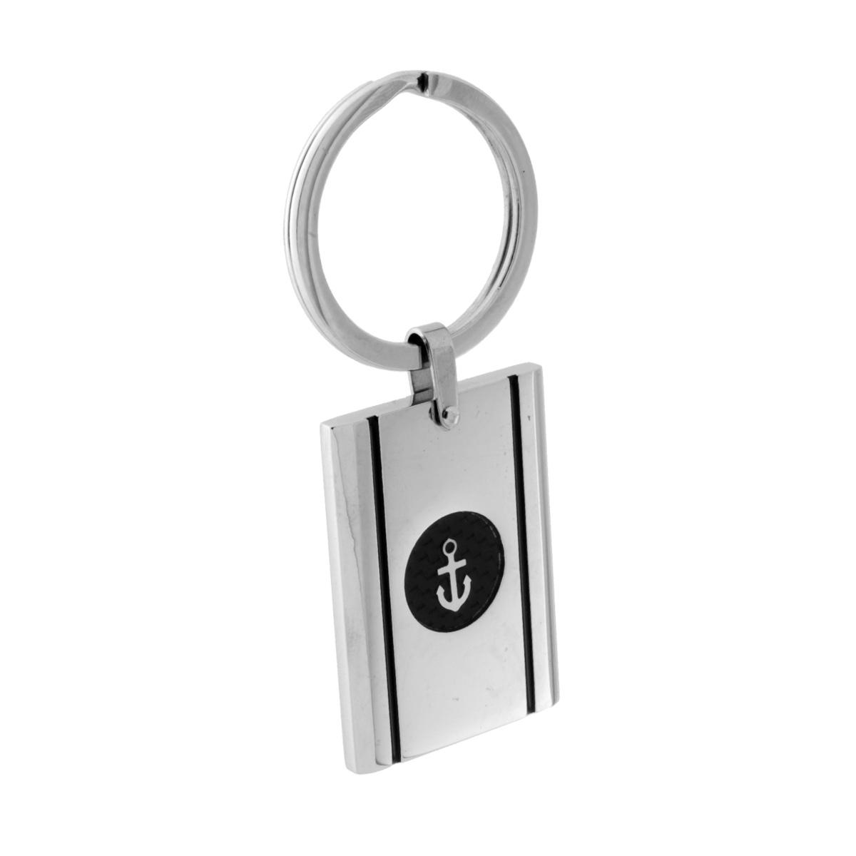 Portachiavi Uomo ad Anello con Piastra con Effetto fibra di Carbonio e Ancora in ACCIAIO