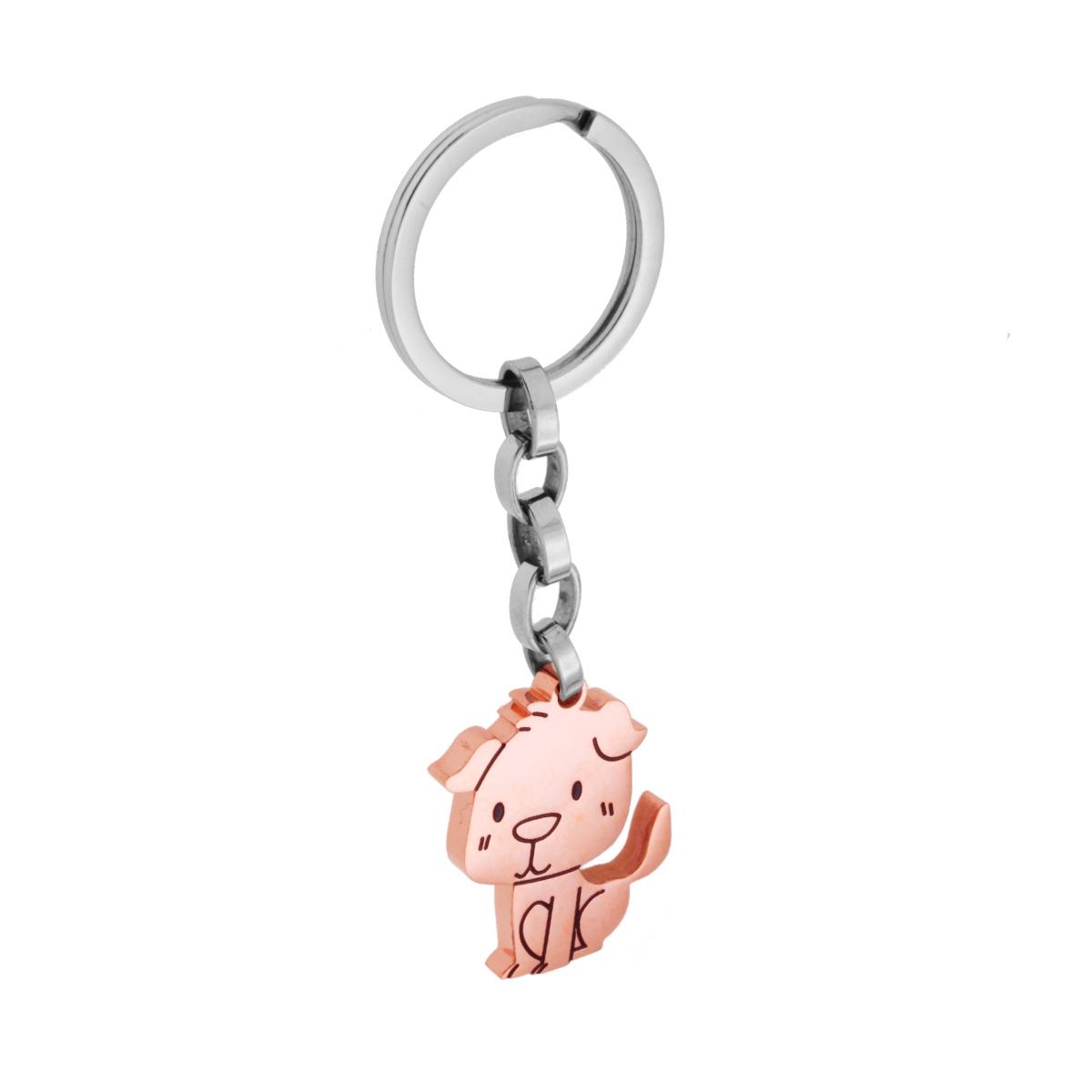 Portachiavi Uomo Donna ad anello con soggetto Cane Galvanica Rosa in ACCIAIO