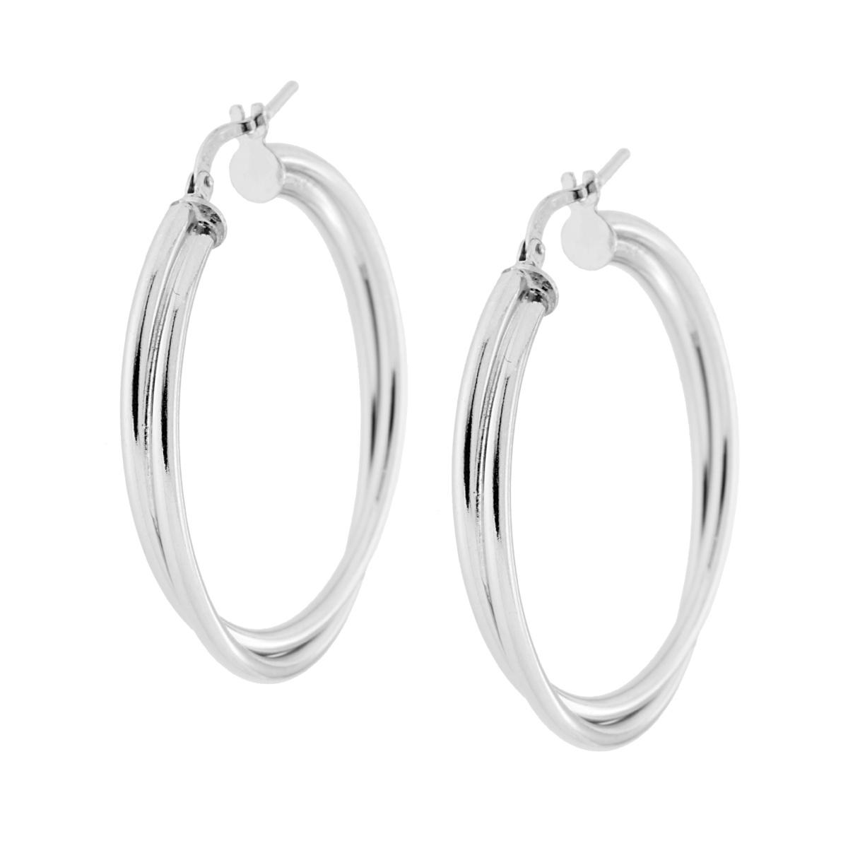 Orecchini a Cerchio mm 37 due fili incrociati con Canna liscia mm 2 in ARGENTO 925 Galvanica Rodio