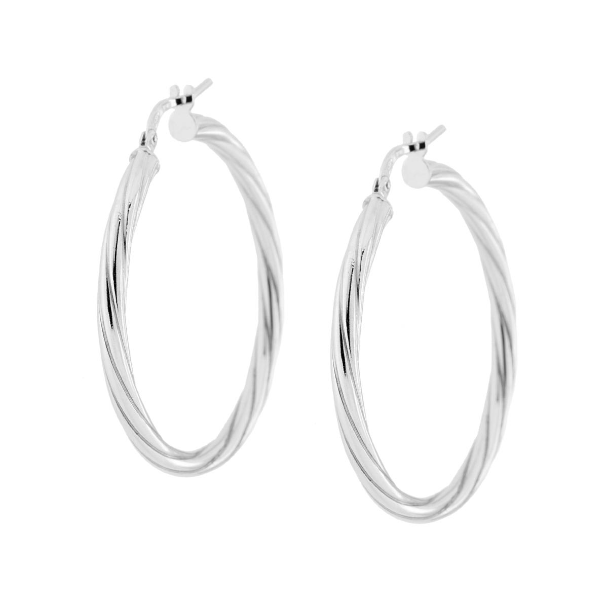 Orecchini a Cerchio mm 36 con Canna Ritorta mm 3 in ARGENTO 925 Galvanica Rodio