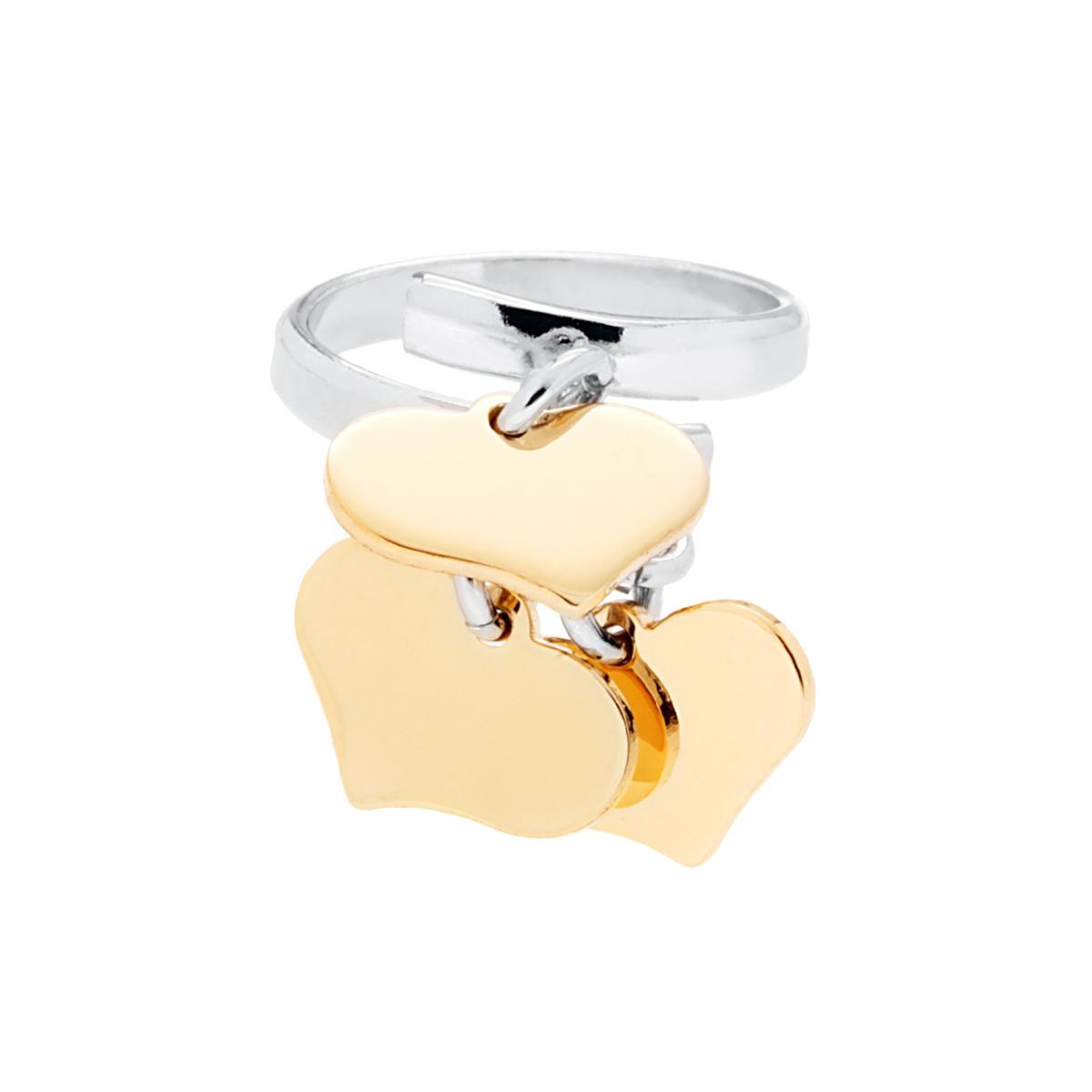 Anello Amore Love con tre Cuori Oro pendenti plain mm 14 in ARGENTO 925 Galvanica Rodio