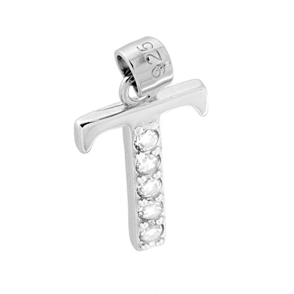 Ciondolo Lettera nome Iniziale con Cubic Zirconia Bianchi in ARGENTO 925 Galvanica Rodio