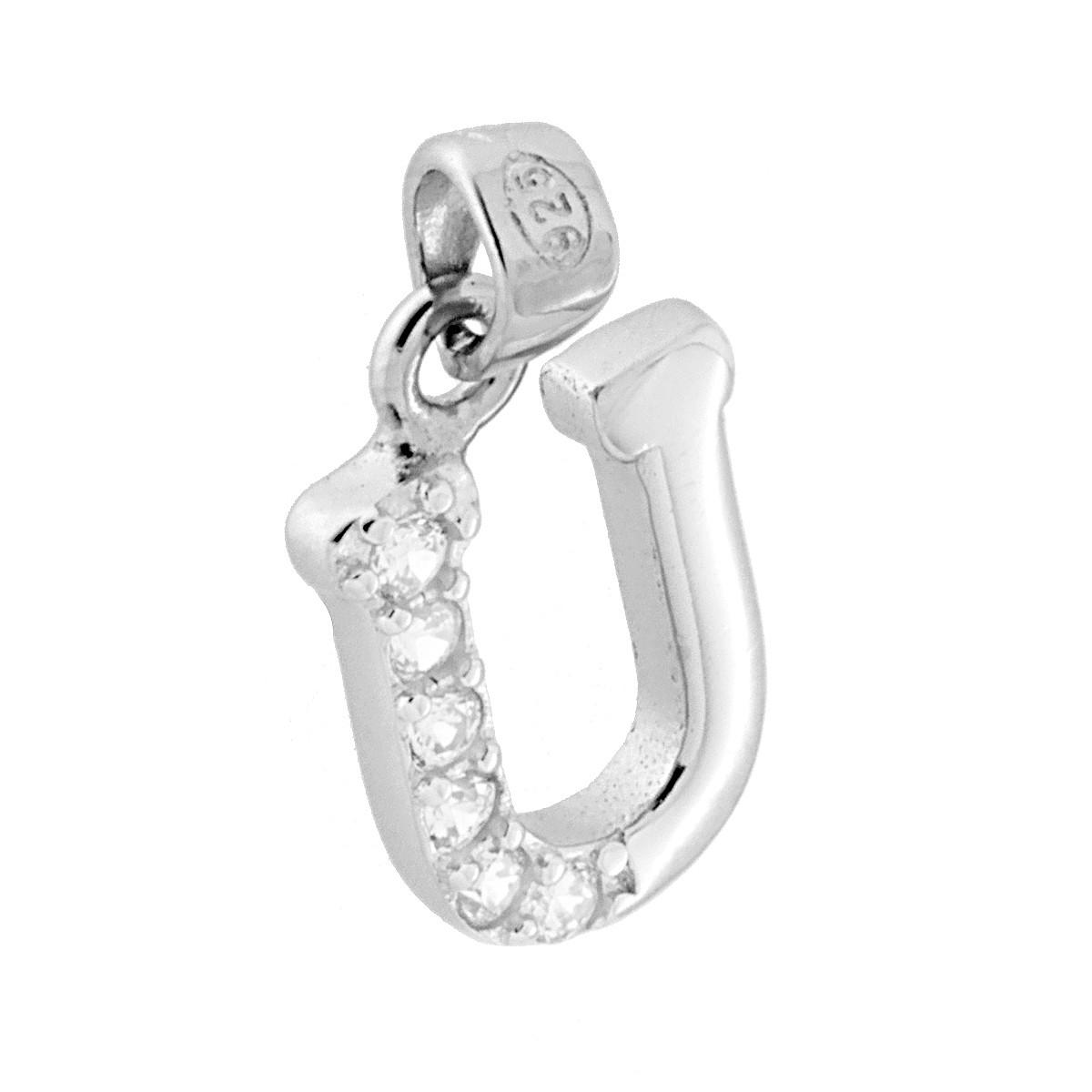 Ciondolo Lettera nome Iniziale con Cubic Zirconia Bianchi in ARGENTO 925 Galvanica Rodio