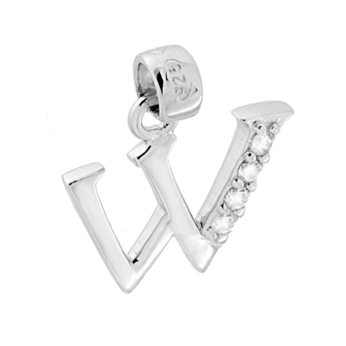 Ciondolo Lettera nome Iniziale con Cubic Zirconia Bianchi in ARGENTO 925 Galvanica Rodio
