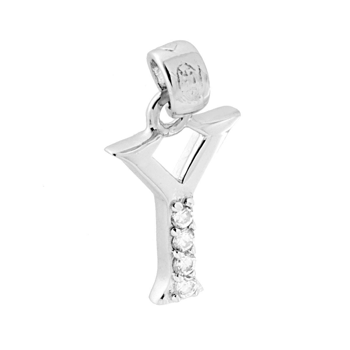 Ciondolo Lettera nome Iniziale con Cubic Zirconia Bianchi in ARGENTO 925 Galvanica Rodio