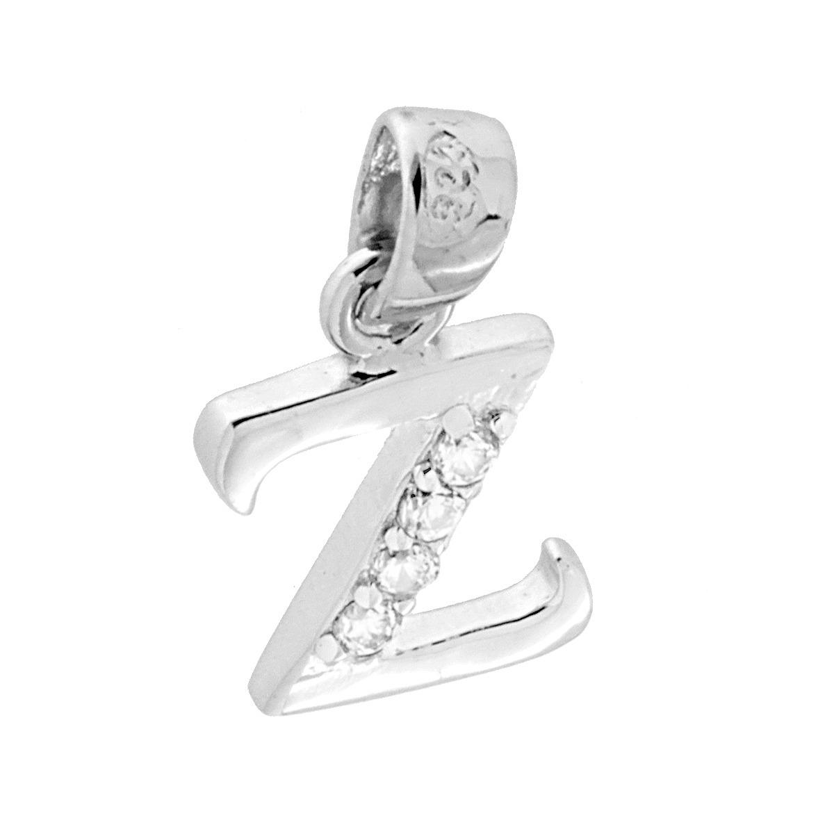 Ciondolo Lettera nome Iniziale con Cubic Zirconia Bianchi in ARGENTO 925 Galvanica Rodio
