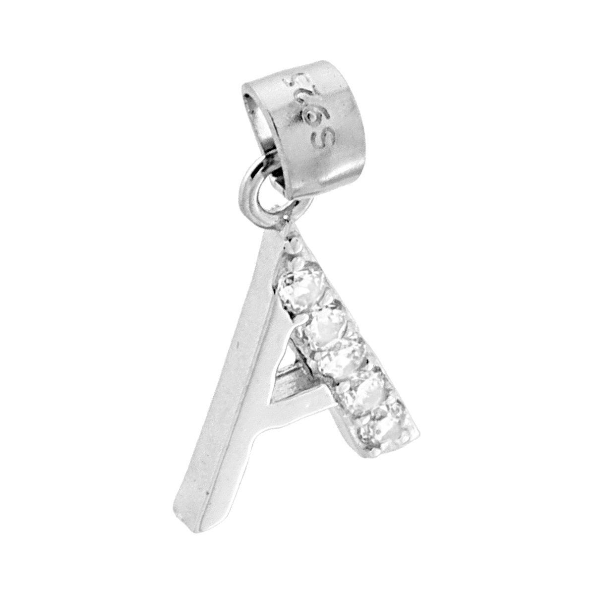 Ciondolo Lettera nome Iniziale con Cubic Zirconia Bianchi in ARGENTO 925 Galvanica Rodio