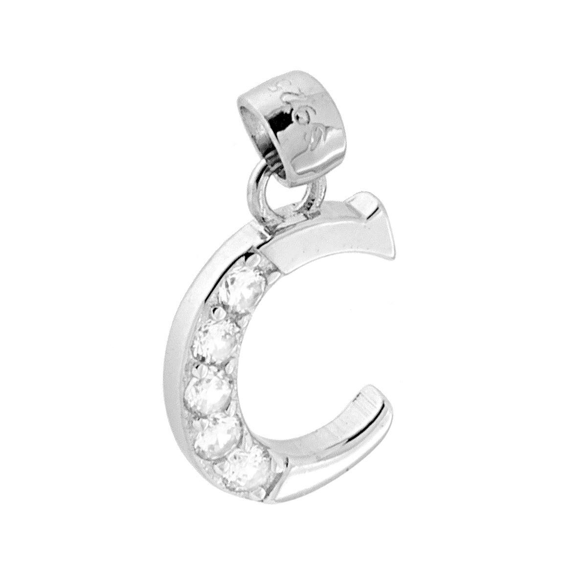 Ciondolo Lettera nome Iniziale con Cubic Zirconia Bianchi in ARGENTO 925 Galvanica Rodio