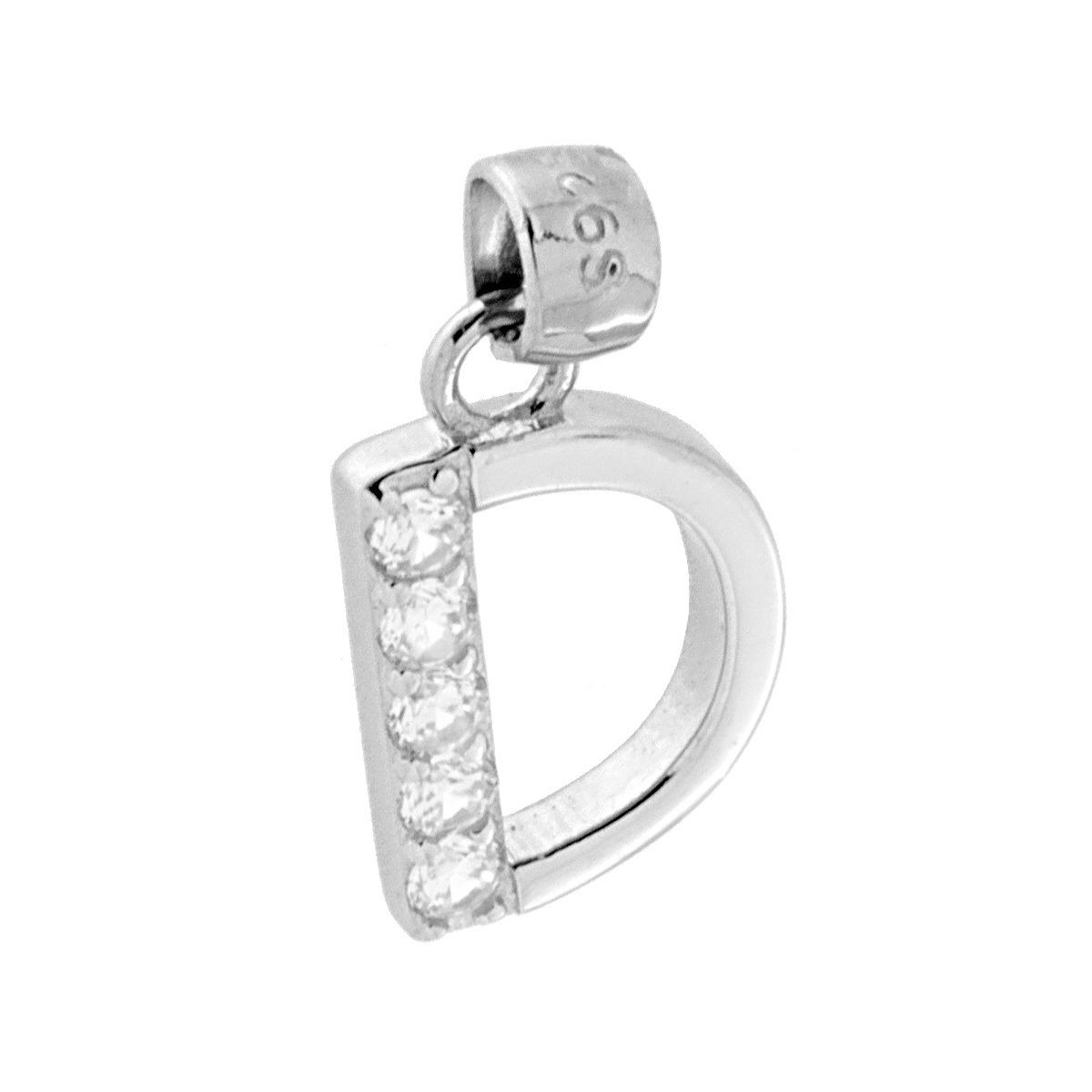 Ciondolo Lettera nome Iniziale con Cubic Zirconia Bianchi in ARGENTO 925 Galvanica Rodio