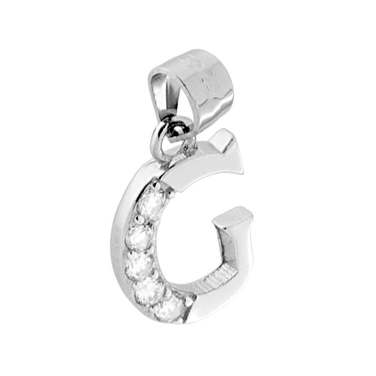 Ciondolo Lettera nome Iniziale con Cubic Zirconia Bianchi in ARGENTO 925 Galvanica Rodio