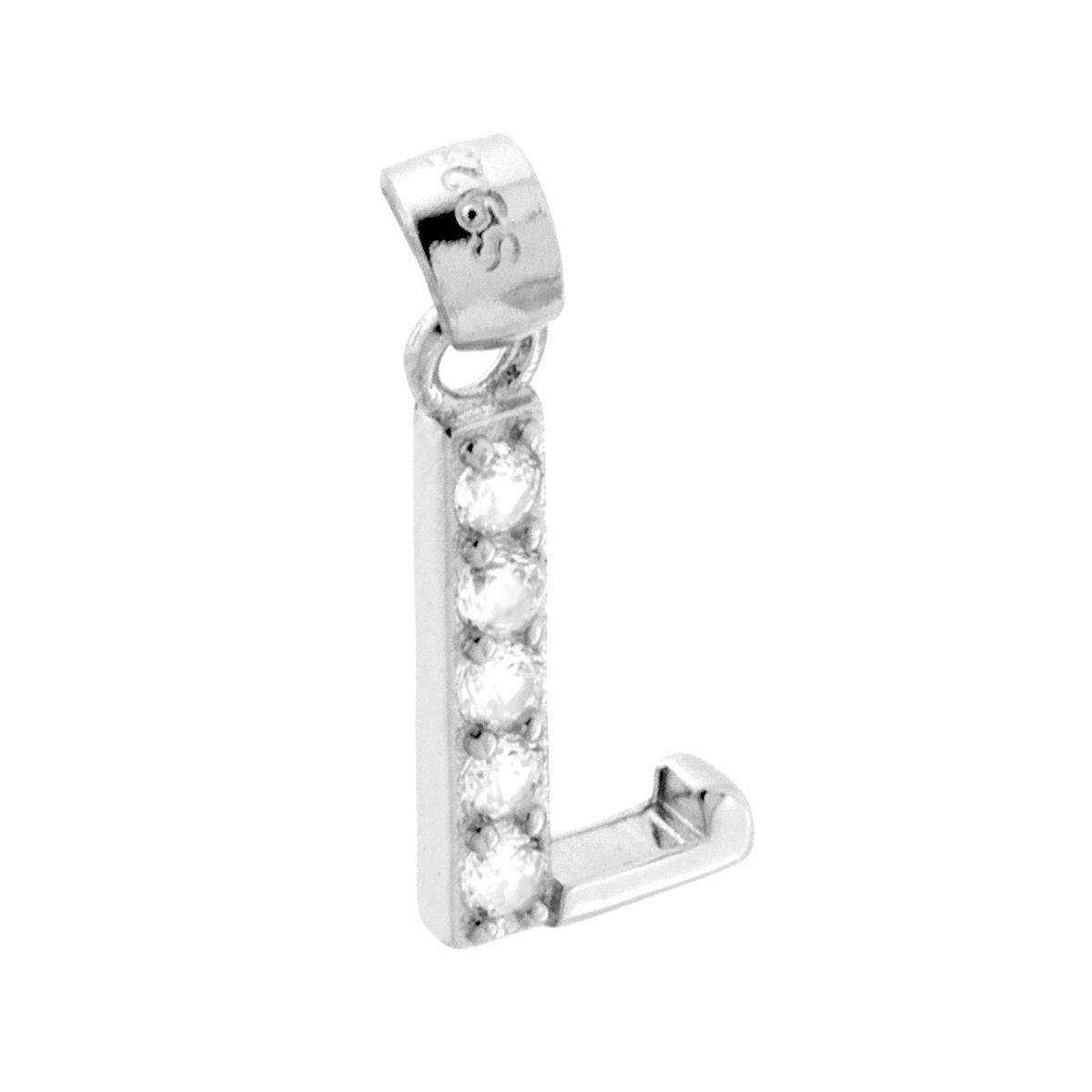Ciondolo Lettera nome Iniziale con Cubic Zirconia Bianchi in ARGENTO 925 Galvanica Rodio