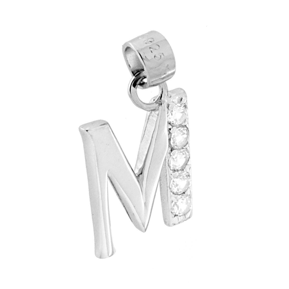 Ciondolo Lettera nome Iniziale con Cubic Zirconia Bianchi in ARGENTO 925 Galvanica Rodio