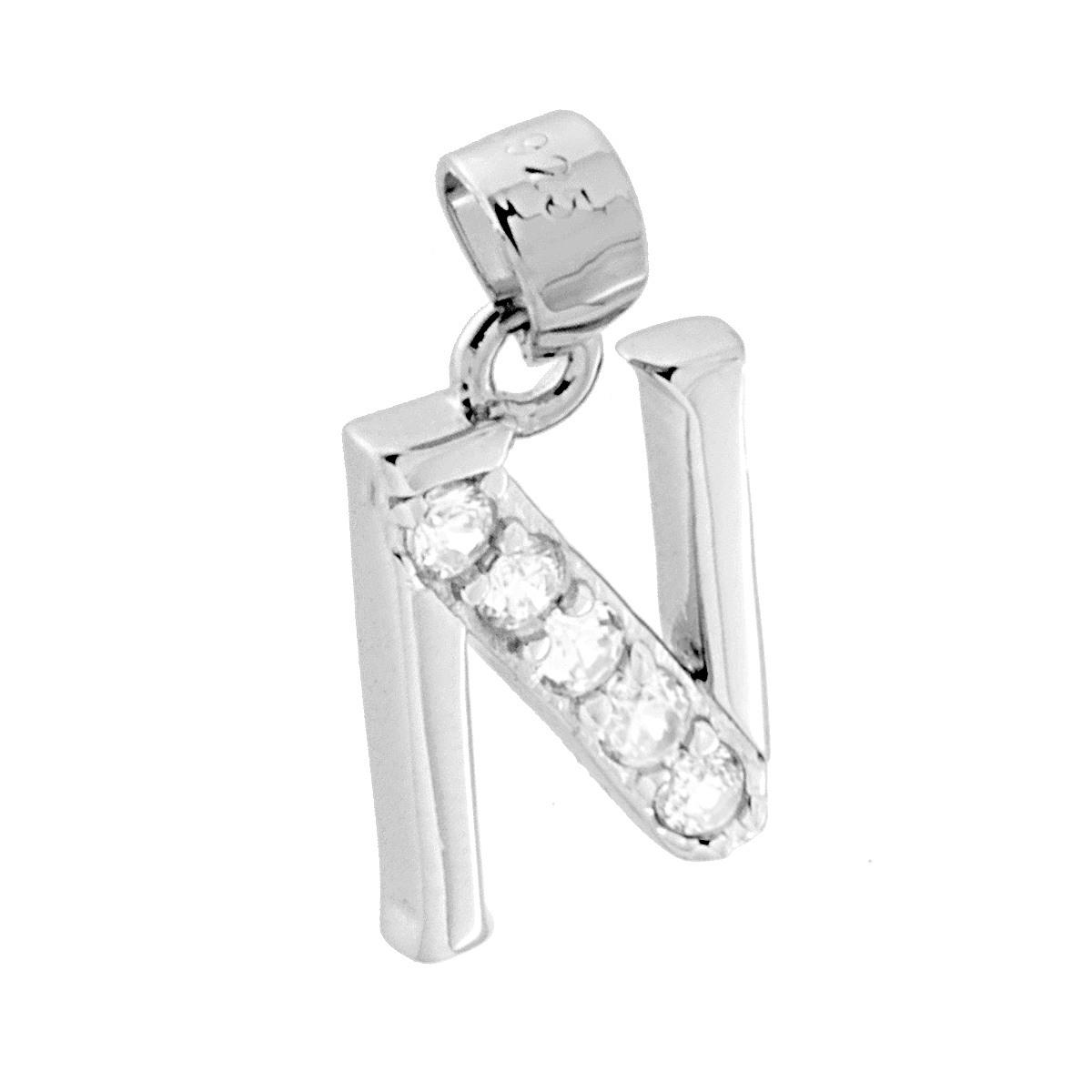 Ciondolo Lettera nome Iniziale con Cubic Zirconia Bianchi in ARGENTO 925 Galvanica Rodio