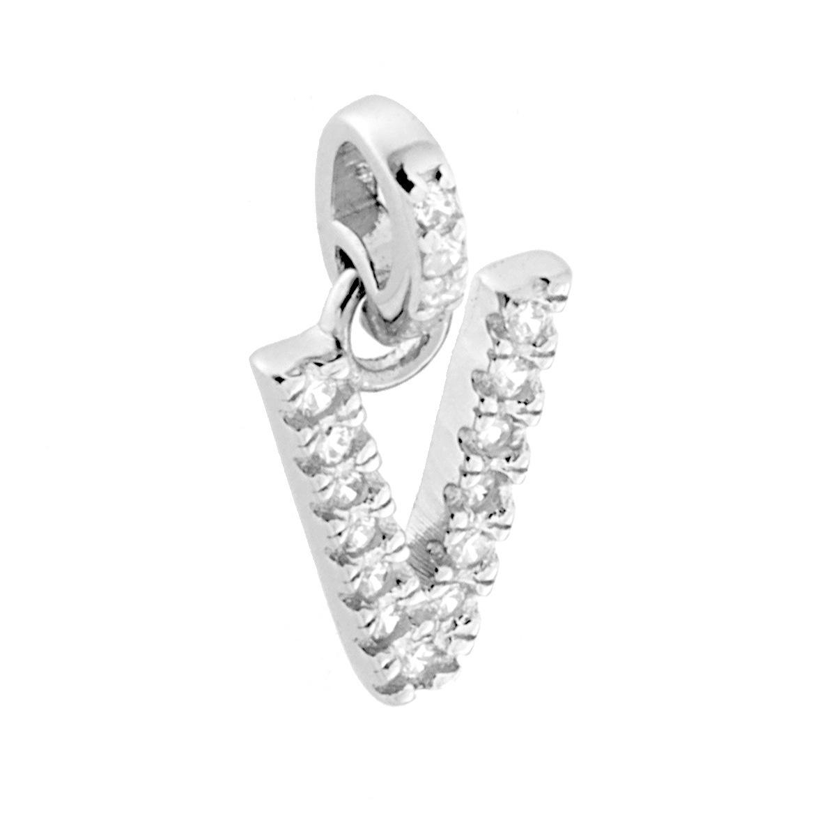 Ciondolo Lettera nome Iniziale con Zirconi Bianchi in ARGENTO 925 Galvanica Rodio