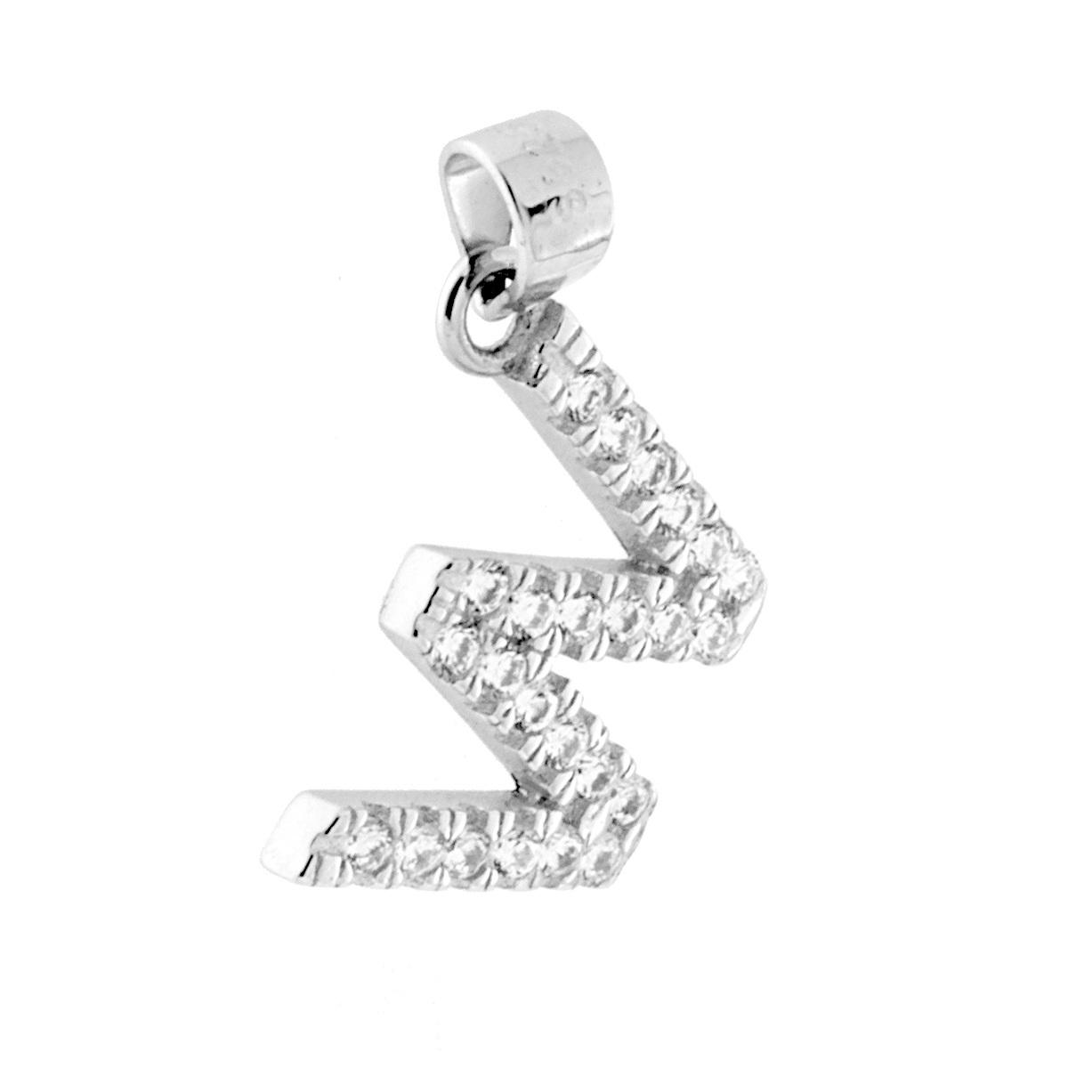 Ciondolo Lettera nome Iniziale con Zirconi Bianchi in ARGENTO 925 Galvanica Rodio