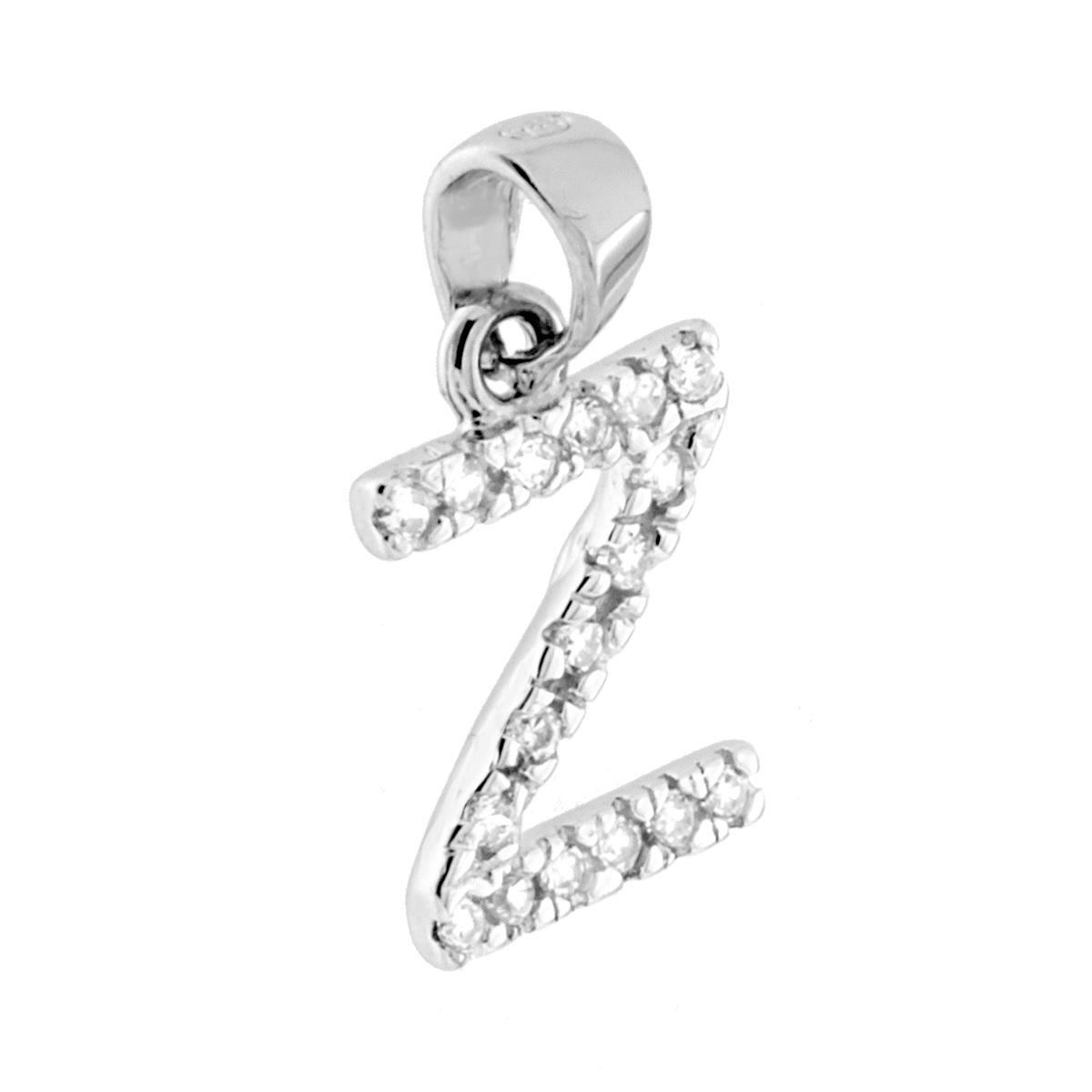 Ciondolo Lettera nome Iniziale con Zirconi Bianchi in ARGENTO 925 Galvanica Rodio