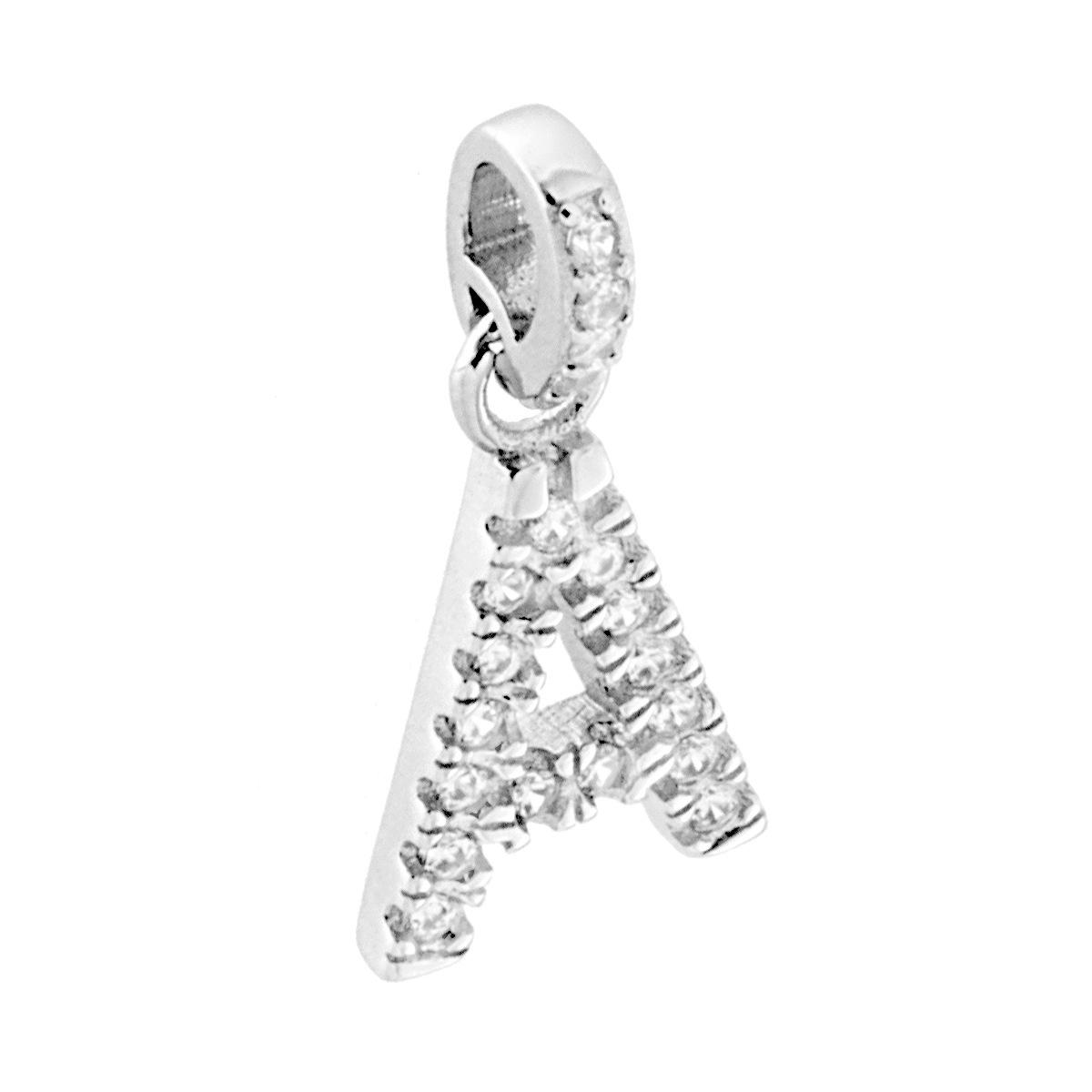 Ciondolo Lettera nome Iniziale con Zirconi Bianchi in ARGENTO 925 Galvanica Rodio