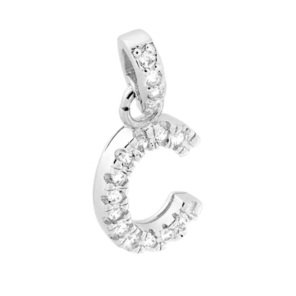Ciondolo Lettera nome Iniziale con Zirconi Bianchi in ARGENTO 925 Galvanica Rodio