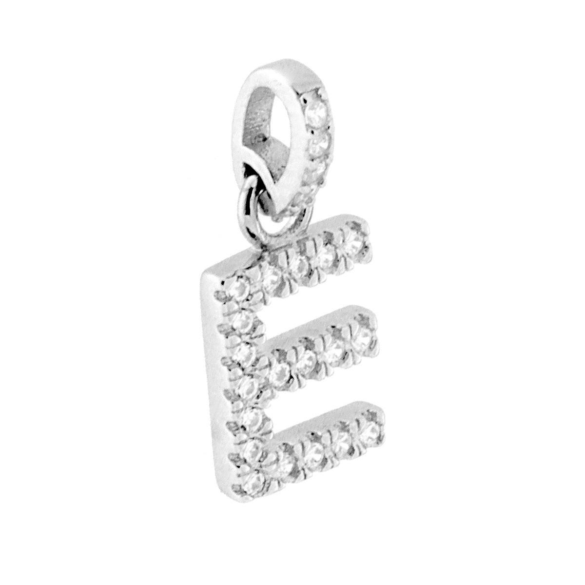 Ciondolo Lettera nome Iniziale con Zirconi Bianchi in ARGENTO 925 Galvanica Rodio