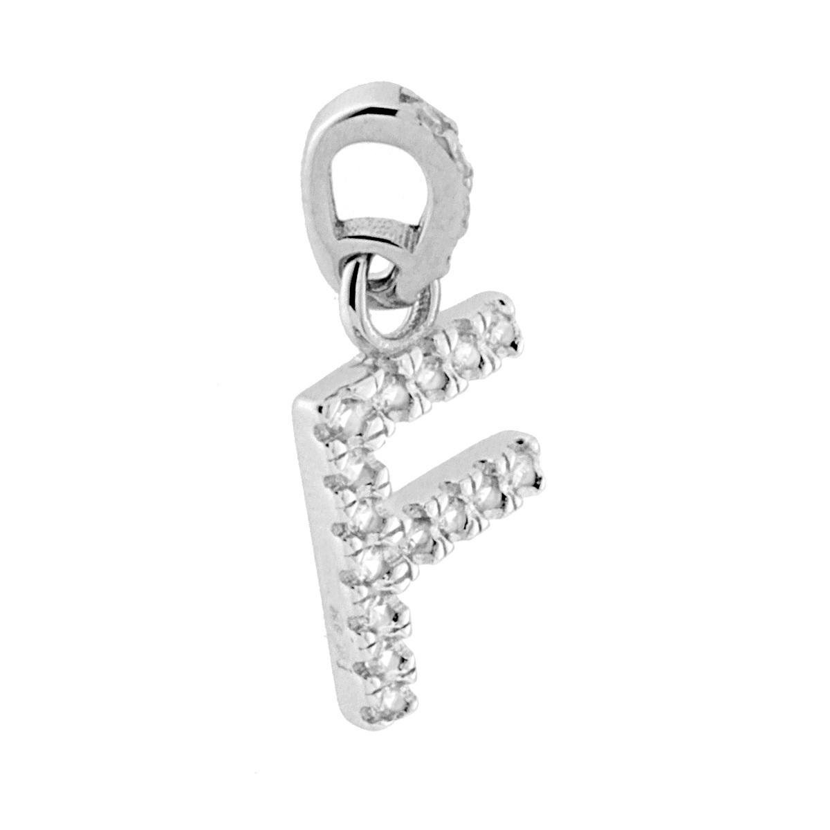 Ciondolo Lettera nome Iniziale con Zirconi Bianchi in ARGENTO 925 Galvanica Rodio