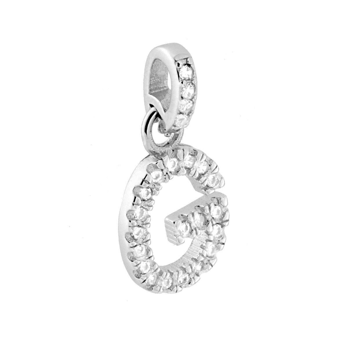 Ciondolo Lettera nome Iniziale con Zirconi Bianchi in ARGENTO 925 Galvanica Rodio