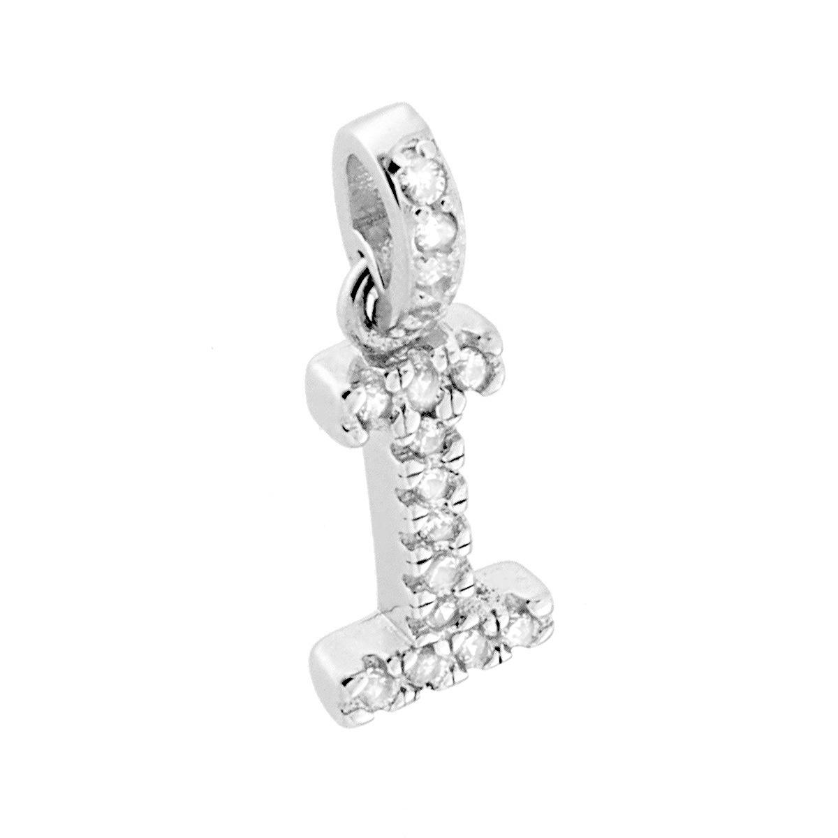 Ciondolo Lettera nome Iniziale con Zirconi Bianchi in ARGENTO 925 Galvanica Rodio