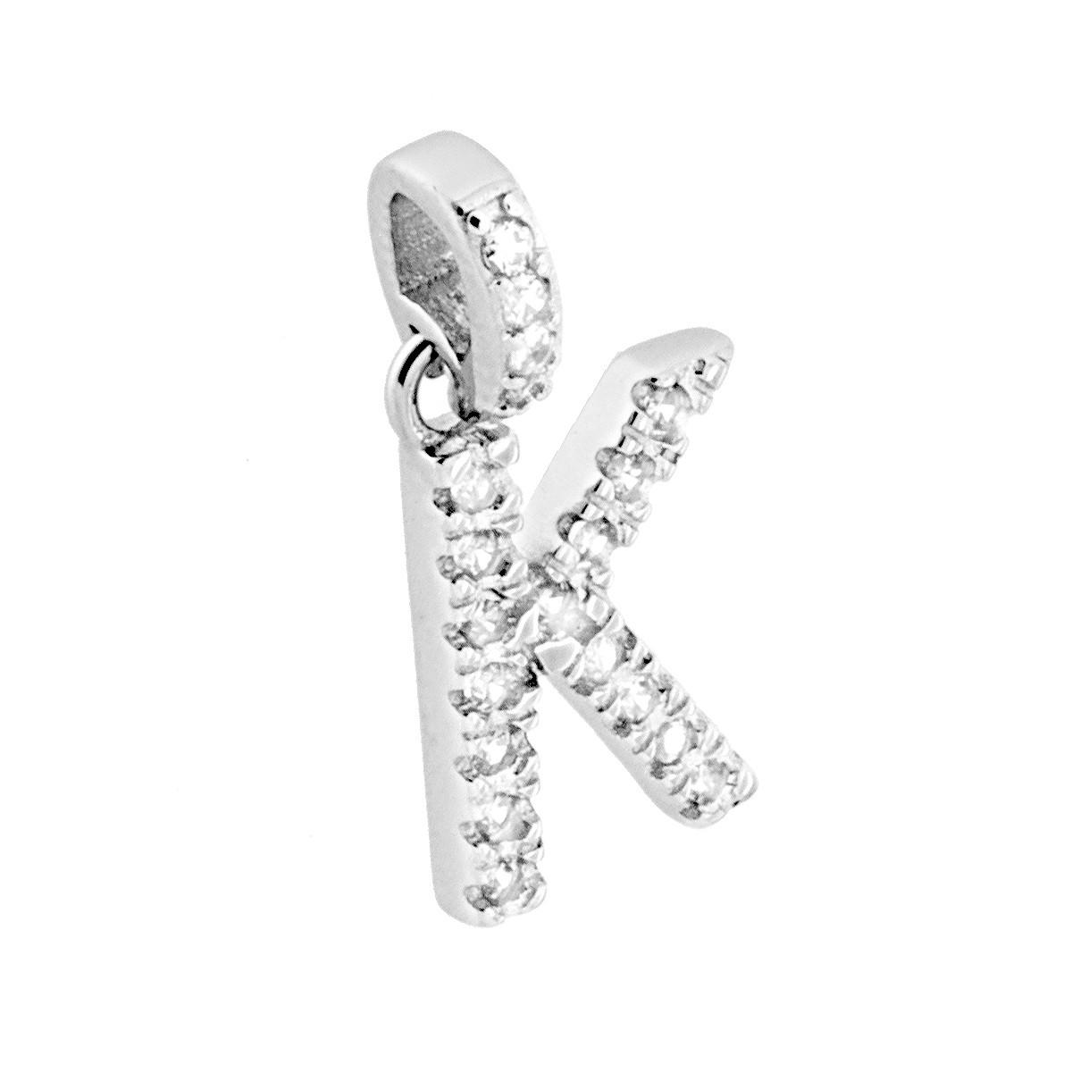 Ciondolo Lettera nome Iniziale con Zirconi Bianchi in ARGENTO 925 Galvanica Rodio