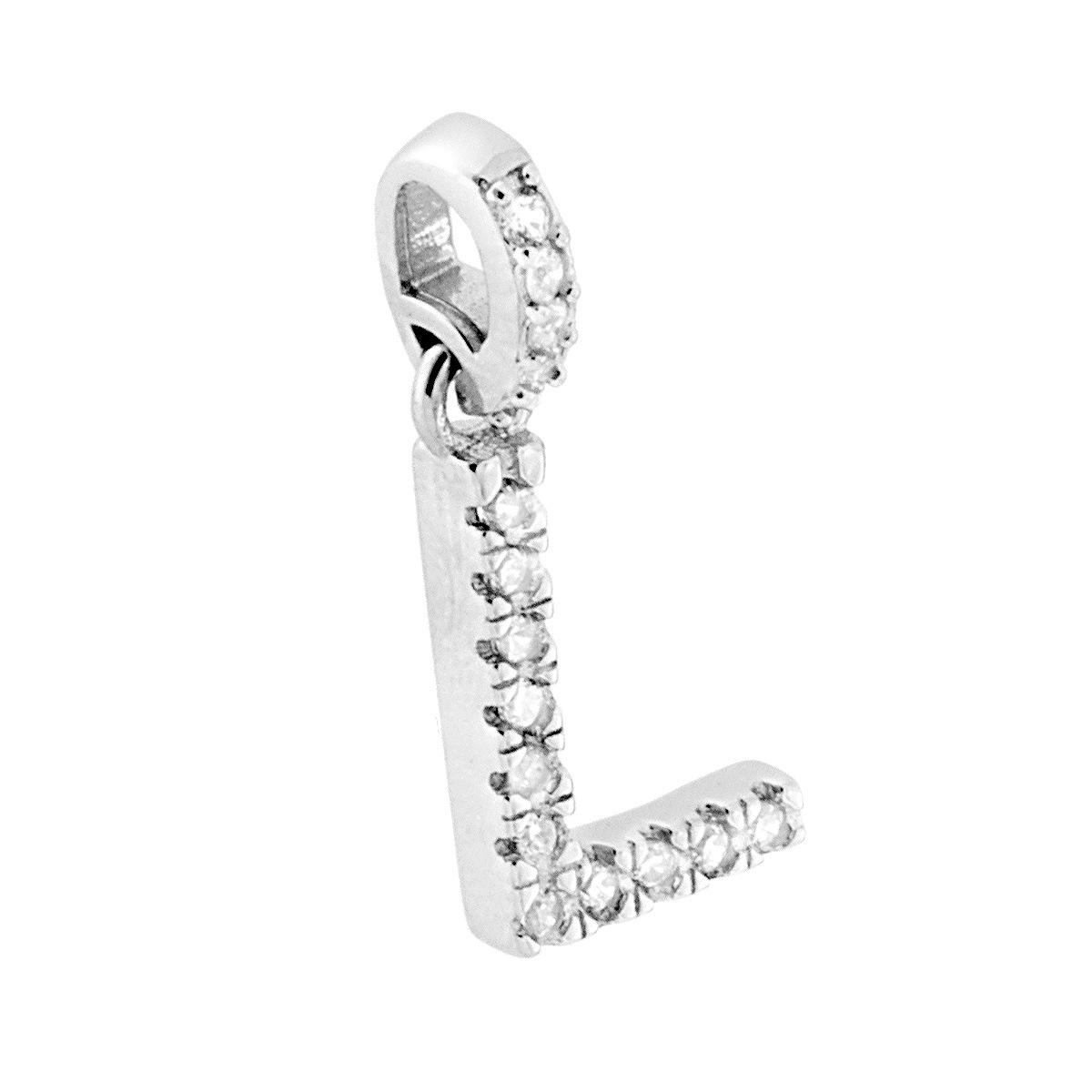 Ciondolo Lettera nome Iniziale con Zirconi Bianchi in ARGENTO 925 Galvanica Rodio