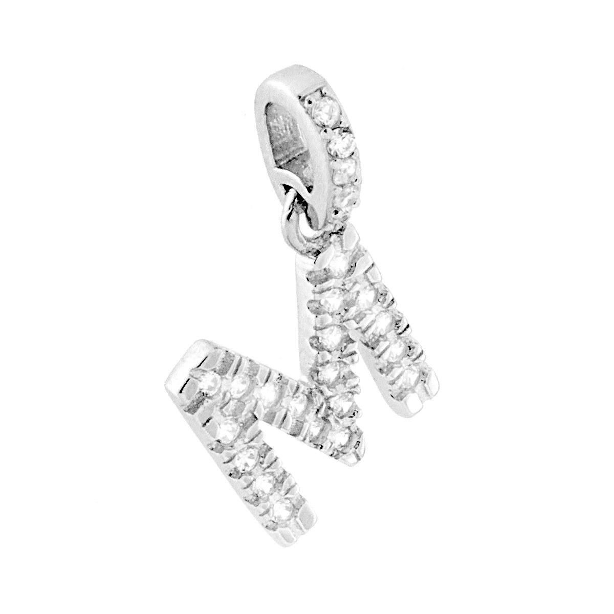 Ciondolo Lettera nome Iniziale con Zirconi Bianchi in ARGENTO 925 Galvanica Rodio