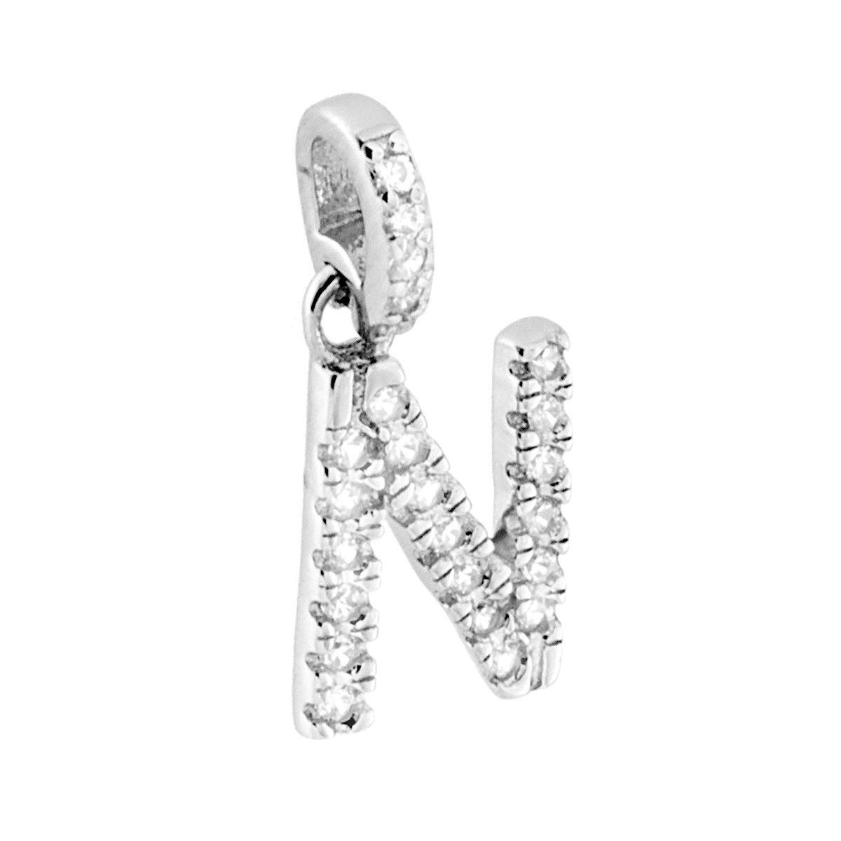 Ciondolo Lettera nome Iniziale con Zirconi Bianchi in ARGENTO 925 Galvanica Rodio