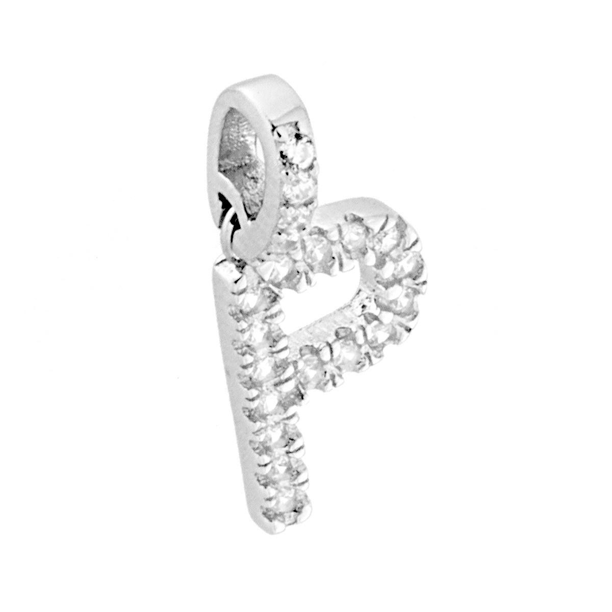 Ciondolo Lettera nome Iniziale con Zirconi Bianchi in ARGENTO 925 Galvanica Rodio