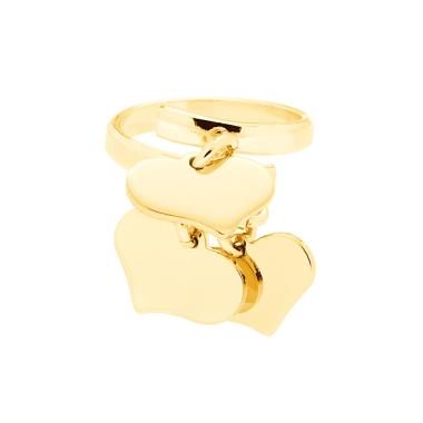 Anello Amore Love con tre Cuori pendenti plain mm 14 in ARGENTO 925 Galvanica Oro