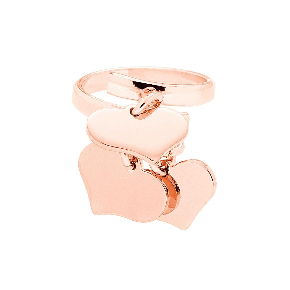 Anello Amore Love con tre Cuori pendenti plain mm 14 in ARGENTO 925 Galvanica Rosa