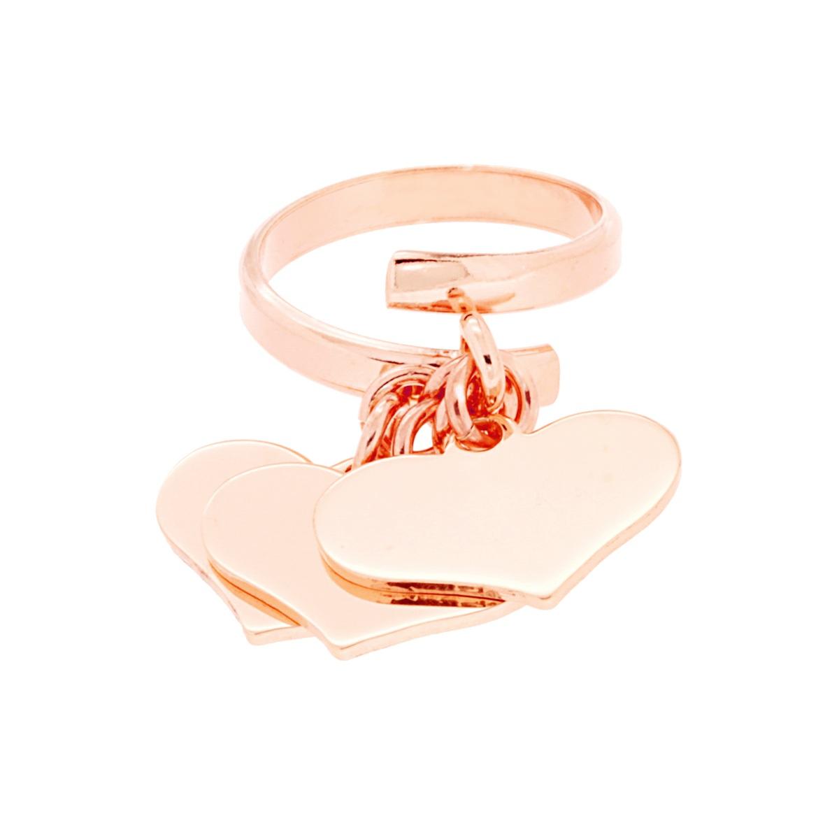 Anello Amore Love con tre Cuori pendenti plain mm 18 in ARGENTO 925 Galvanica Rosa