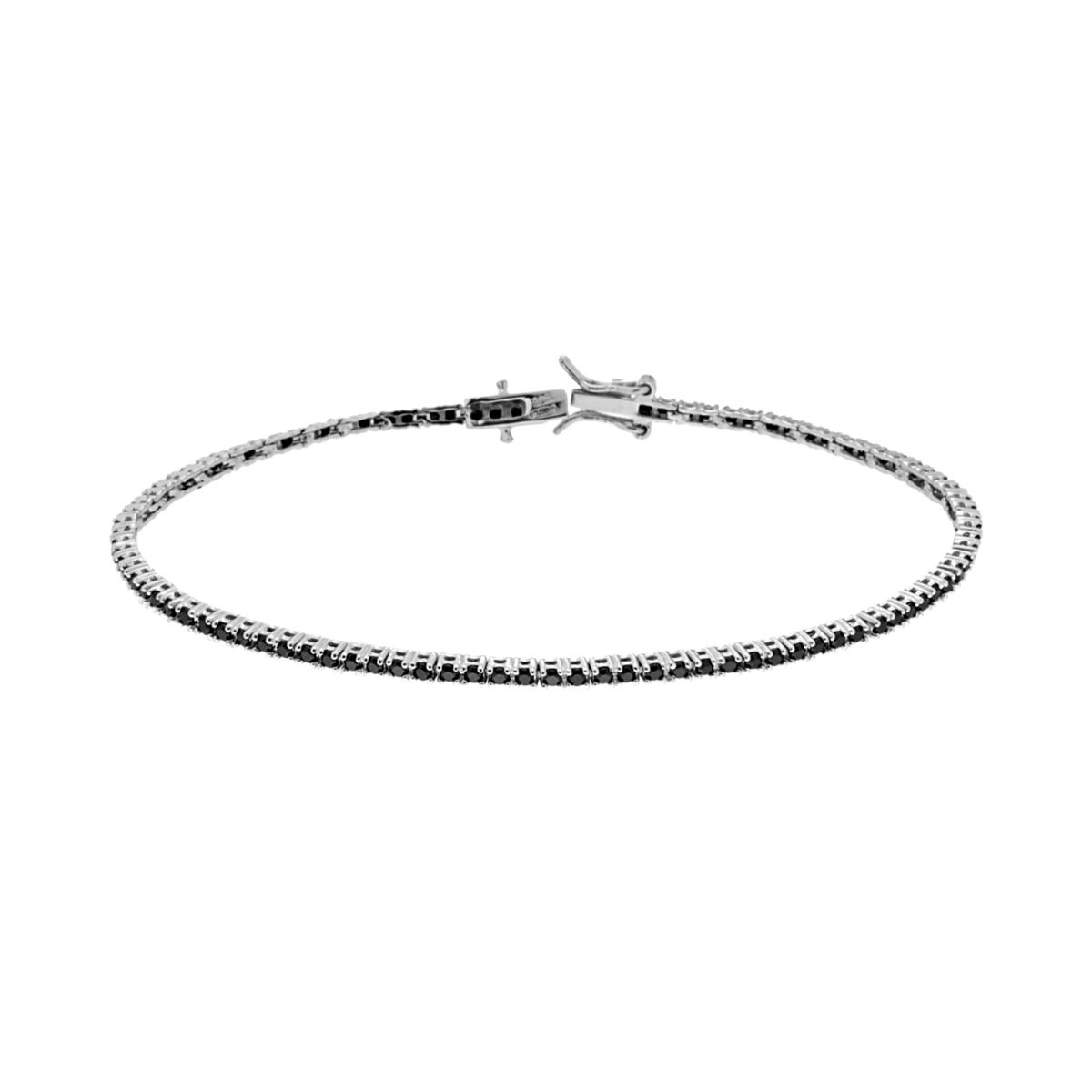 Bracciale Tennis Griffe cm 21 con Zirconi mm 1,5 Neri in ARGENTO 925 Galvanica Rodio