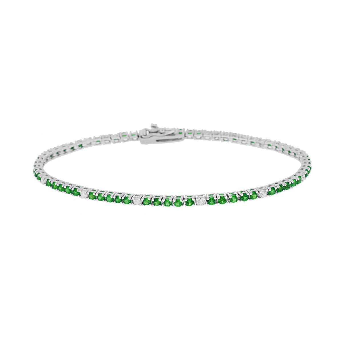 Bracciale Tennis Griffe cm 18 con Zirconi mm 2 Bianchi e Verde Smeraldo alternati in ARGENTO 925 Galvanica Rodio