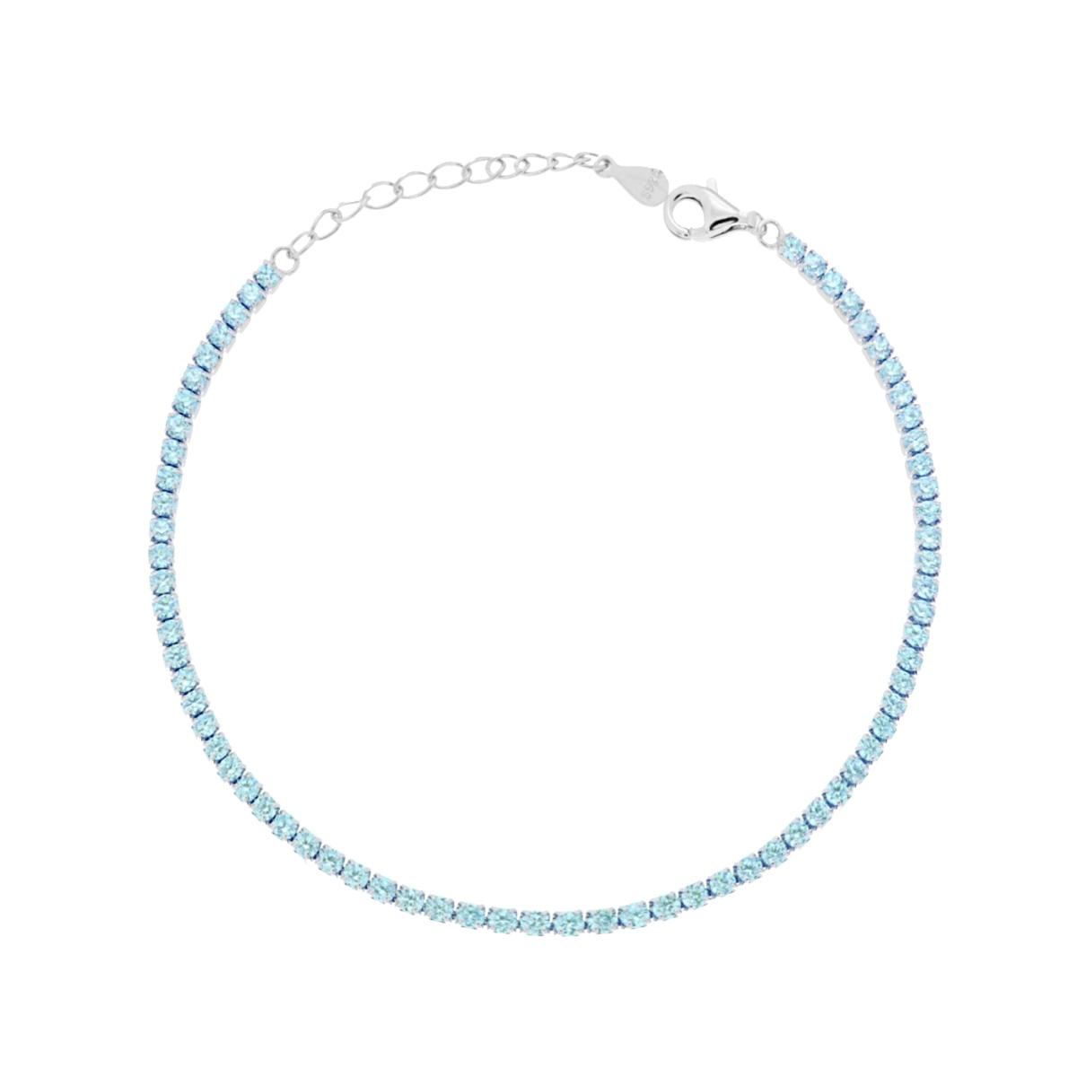 Bracciale Tennis Griffe cm 17+3 con Zirconi mm 2 Acquamarina in ARGENTO 925 Galvanica Rodio