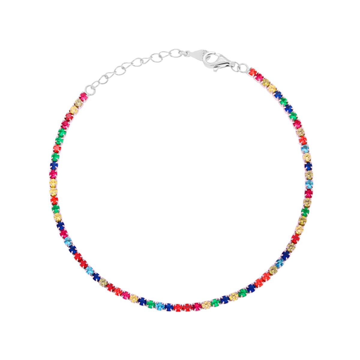 Bracciale Tennis Griffe cm 17+3 con Zirconi mm 2 Multicolor Rainbow in ARGENTO 925 Galvanica Rodio