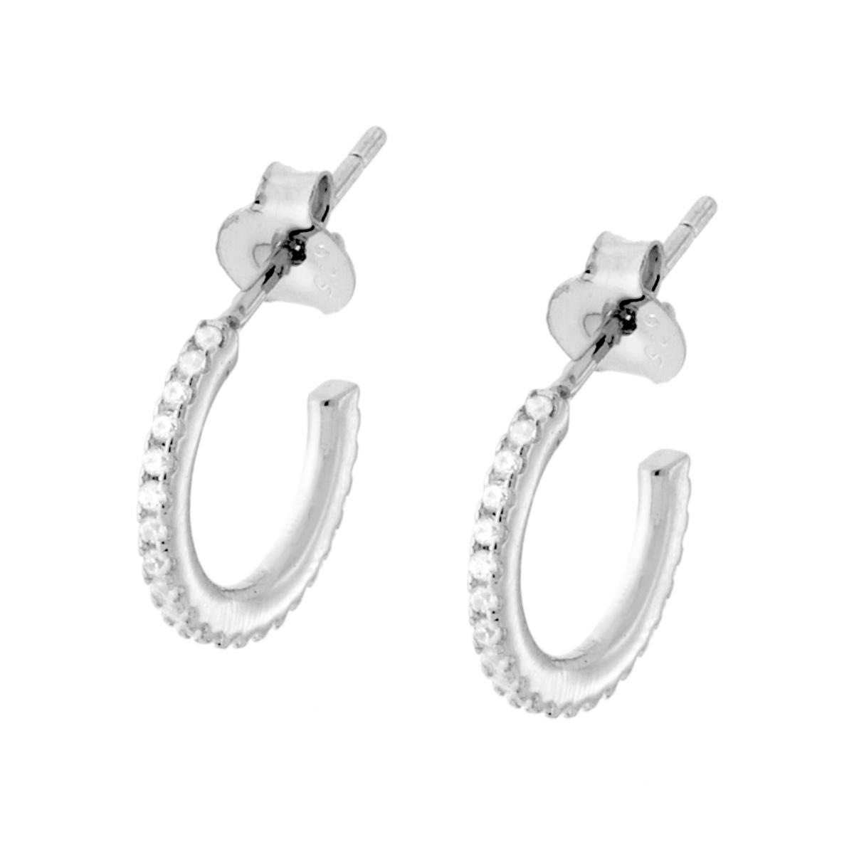 Orecchini Cerchio Creaola mm 13 con Zirconi Bianchi in ARGENTO 925 Galvanica Rodio