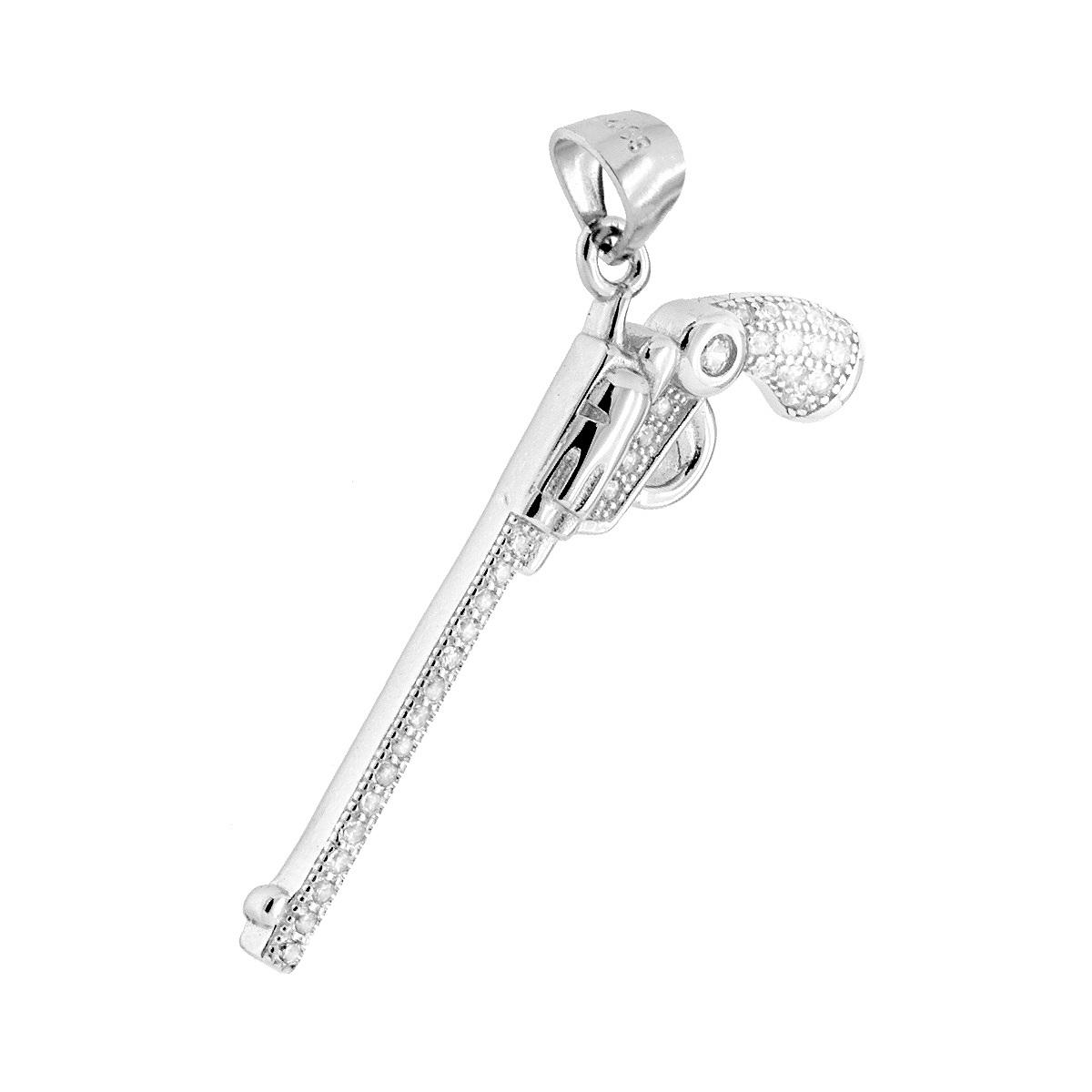 Ciondolo Pistola con Zirconi Bianchi in ARGENTO 925 Galvanica Rodio