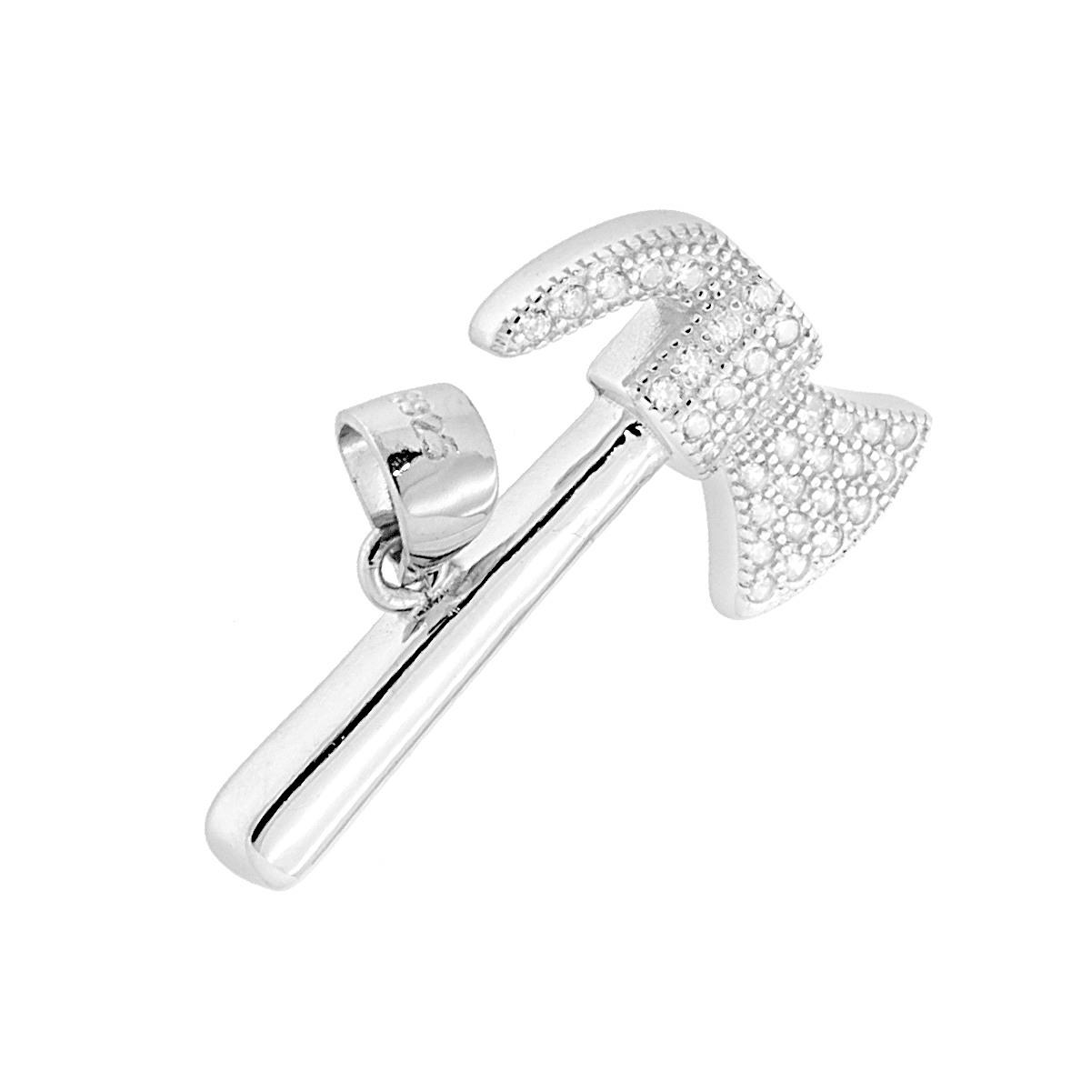 Ciondolo Ascia con Zirconi Bianchi in ARGENTO 925 Galvanica Rodio