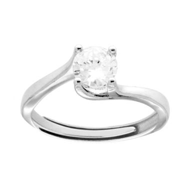Anello Solitario con Cubic Zirconia Bianco mm 6 in ARGENTO 925 Galvanica Rodio