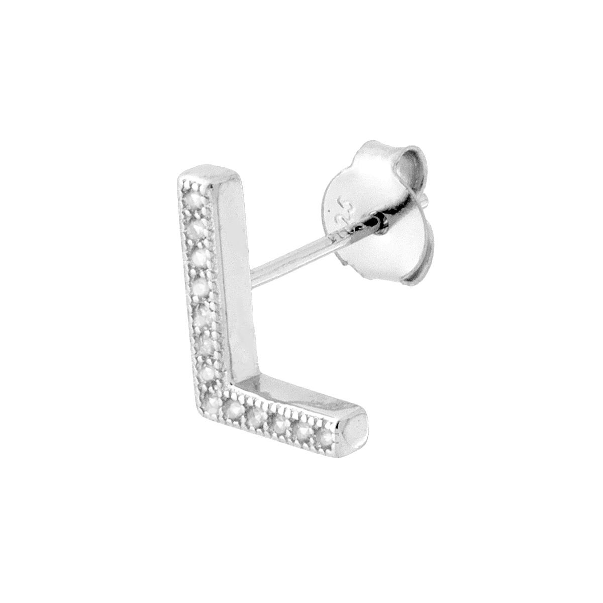 Orecchino Lettera per nome Iniziale con Zirconi Bianchi in ARGENTO 925 Galvanica Rodio