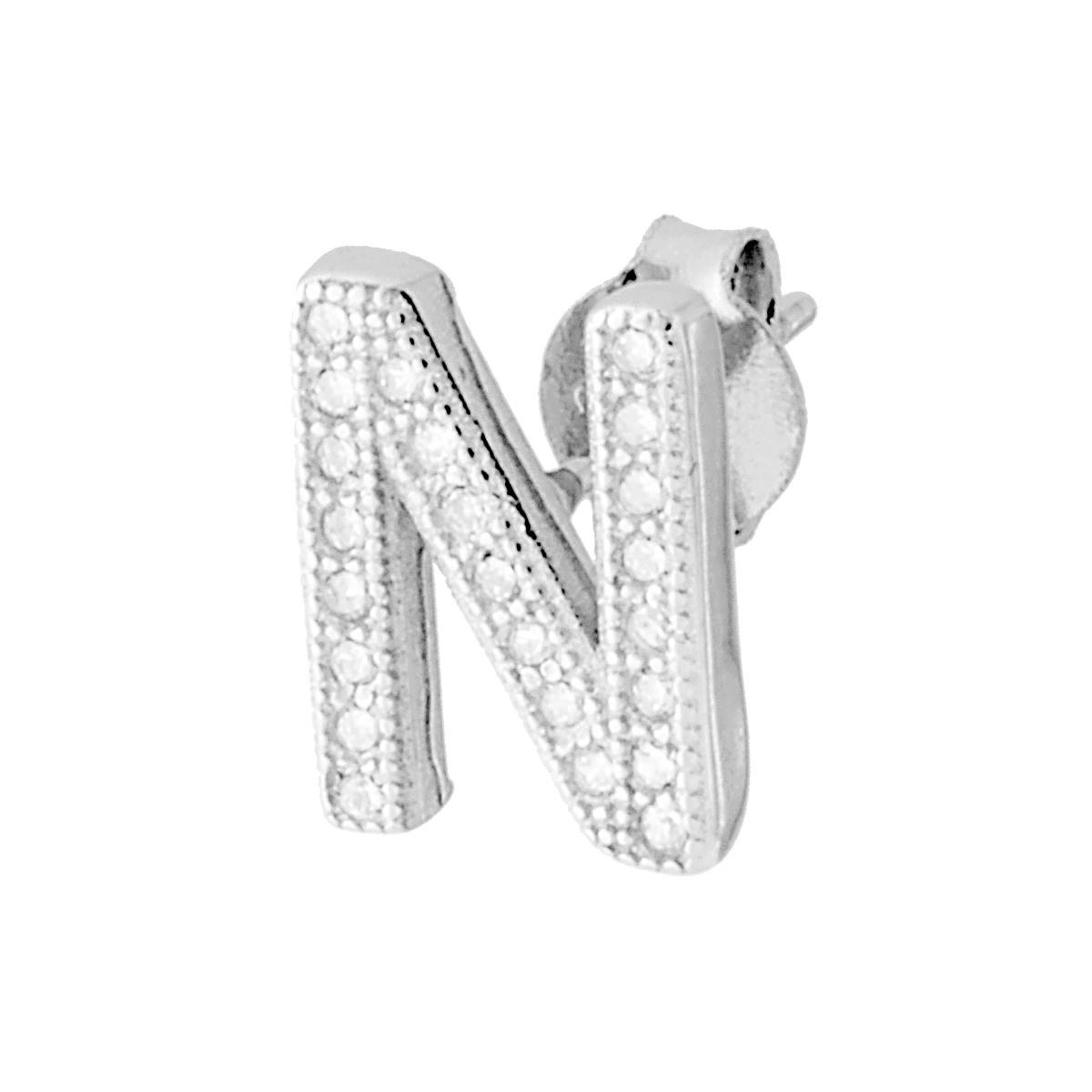 Orecchino Lettera per nome Iniziale con Zirconi Bianchi in ARGENTO 925 Galvanica Rodio
