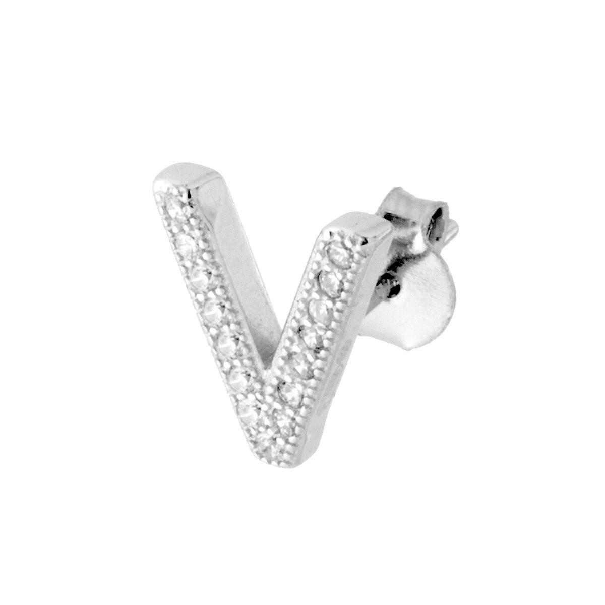 Orecchino Lettera per nome Iniziale con Zirconi Bianchi in ARGENTO 925 Galvanica Rodio