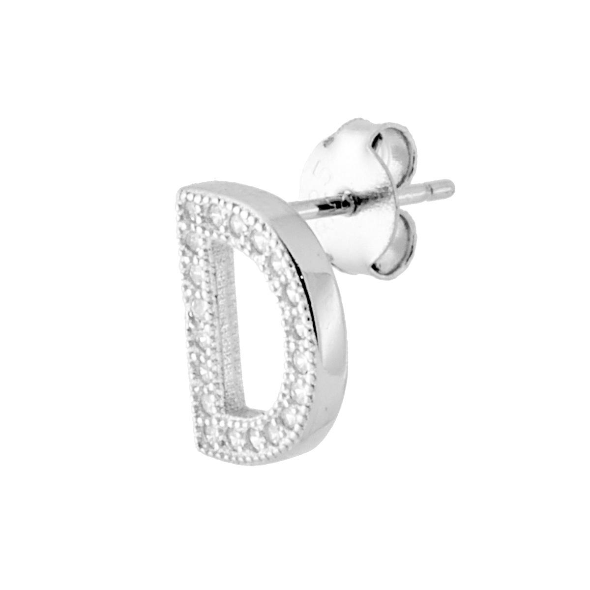 Orecchino Lettera per nome Iniziale con Zirconi Bianchi in ARGENTO 925 Galvanica Rodio