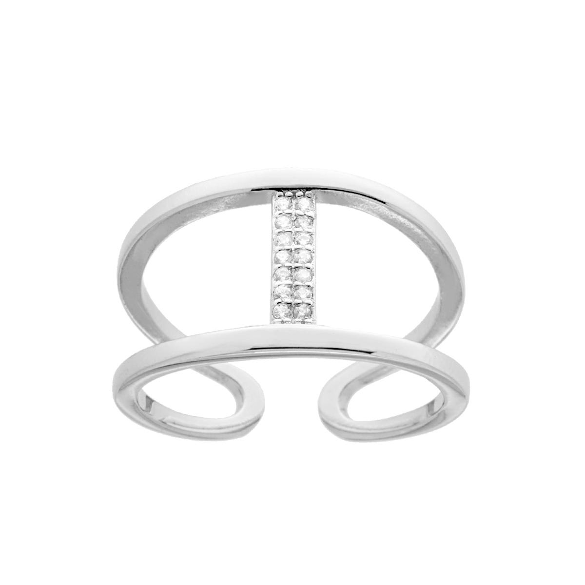 Anello Fascione a doppio gambo con Lettera Iniziale con Zirconi Bianchi in ARGENTO 925 Galvanica Rodio