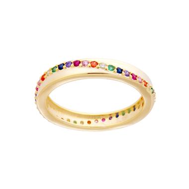 Anello fascia con filo Eternity di Zirconi Rainbow Multicolor in ARGENTO 925 Galvanica Oro