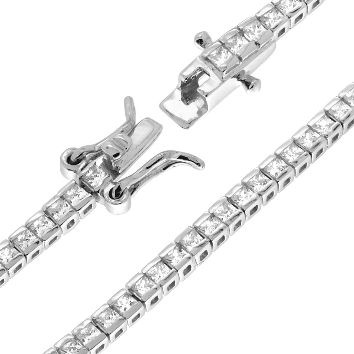Bracciale Tennis Carre cm 18 con Zirconi mm 1.5 Bianchi in ARGENTO 925 Galvanica Rodio